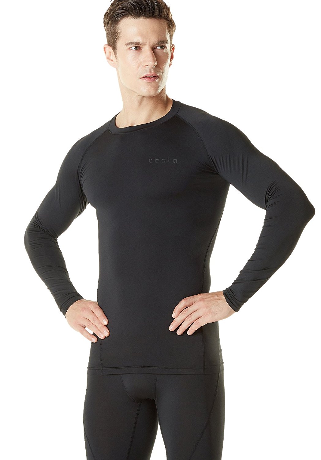 TSLA Men's Thermal V-Neck Long Sleeve Compression Shirts, Athletic Base  Layer To